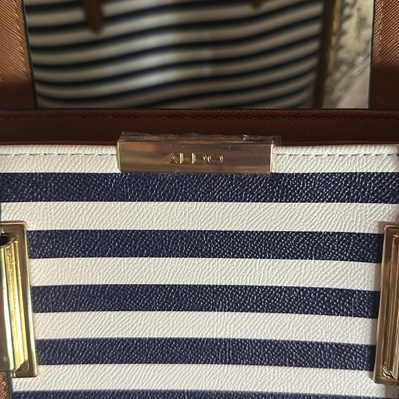 Aldo Vegan Leather Nautical Stripe Shoulder Bag Women Old Money Classic Preppy - Picture 6 of 12